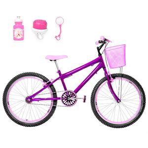 Bicicleta Feminina Aro 24 Aero + Kit Passeio Cor Violeta E Rosa