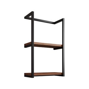 Toalheiro Para Banheiro Estilo Industrial Sahy - Preto E Prateleira Imbuia - Cor: Preto