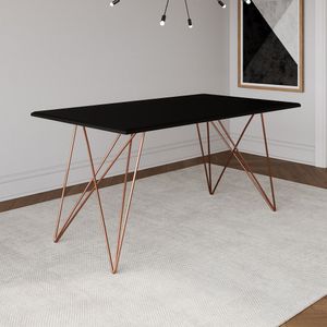 Mesa De Madeira Trama Base Cobre Com Tampo Preto 140 X 80 - Asturias - Cor: Preto