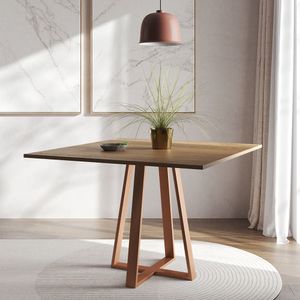 Mesa De Jantar Mônaco 110cm Tampo Imbuia Pés Cobre - Cor: Marrom