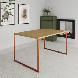 Mesa Industrial Jantar 137x90cm Canela Base Cobre Manchester - Cor: Marrom