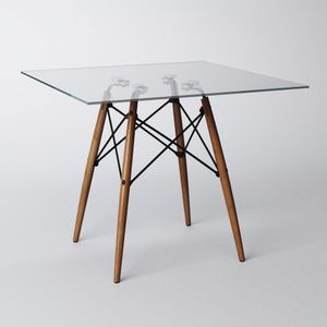 Mesa Eiffel Wood Tampo De Vidro Quadrado 110 Cm Asturias - Cor: Marrom