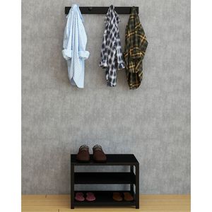 Sapateira Para Entrada Em Aço E Madeira Preto - Cor: Marrom