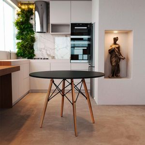 Mesa Eiffel Design Charles Eames 110cm Preta Base Madeira Maciça - Cor: Preto