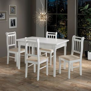 Conjunto Sala De Jantar Madeira Maciça 4 Cadeiras Mv Outlet Branco