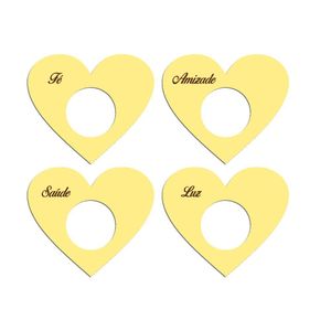 Porta Guardanapo Coração Desejos Kit 4 Peças 7,5cmx6,5cm - Cria Arte Laser Amarelo