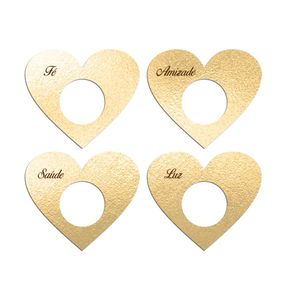Porta Guardanapo Coração Desejos Kit 4 Peças 7,5cmx6,5cm - Cria Arte Laser Dourado