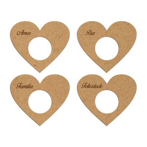 Porta Guardanapo Coração Desejos Mdf Cru Kit 4 Peças 7,5cmx6,5cm - Cria Arte Laser Cru
