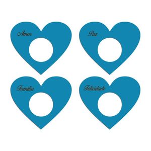 Porta Guardanapo Coração Desejos Kit 4 Peças 7,5cmx6,5cm - Cria Arte Laser Azul