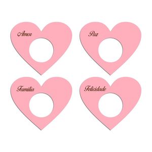 Porta Guardanapo Coração Desejos Kit 4 Peças 7,5cmx6,5cm - Cria Arte Laser Rosa Claro