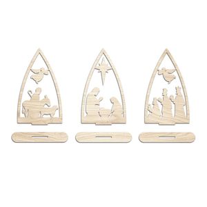 Trio Presépio Natal 9cmx15cm - Cria Arte Laser Madeira Clara