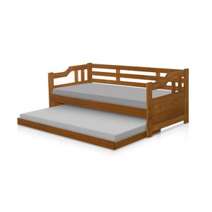 Sofá Cama Vintage Madeira Maciça - Castanho - Cor: Marrom