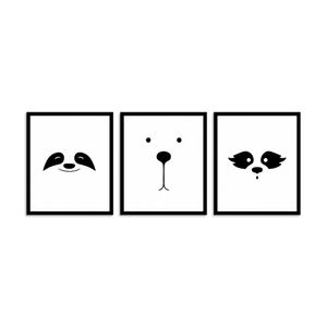Kit De Quadros Rosto De Bichinhos 77cmx28,5cm - Cria Arte Laser Preto