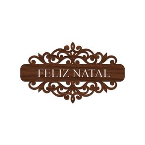 Placa Feliz Natal Com Arabesco 30cmx17cm - Cria Arte Laser Madeira Escuro