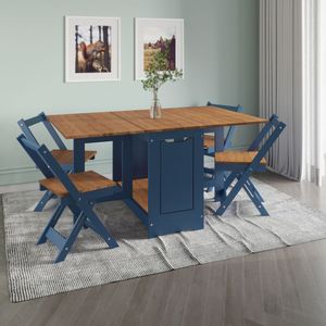 Conjunto Mesa Dobrável + 4 Cadeiras Butterfly Azul Petróleo