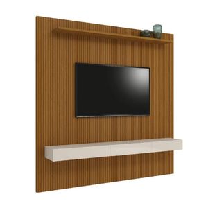 Painel Para Tv Até 75 Polegadas Ripado Impressão 3D Egeo Com Nicho 2,25M Cedro Off White Edn Cedro