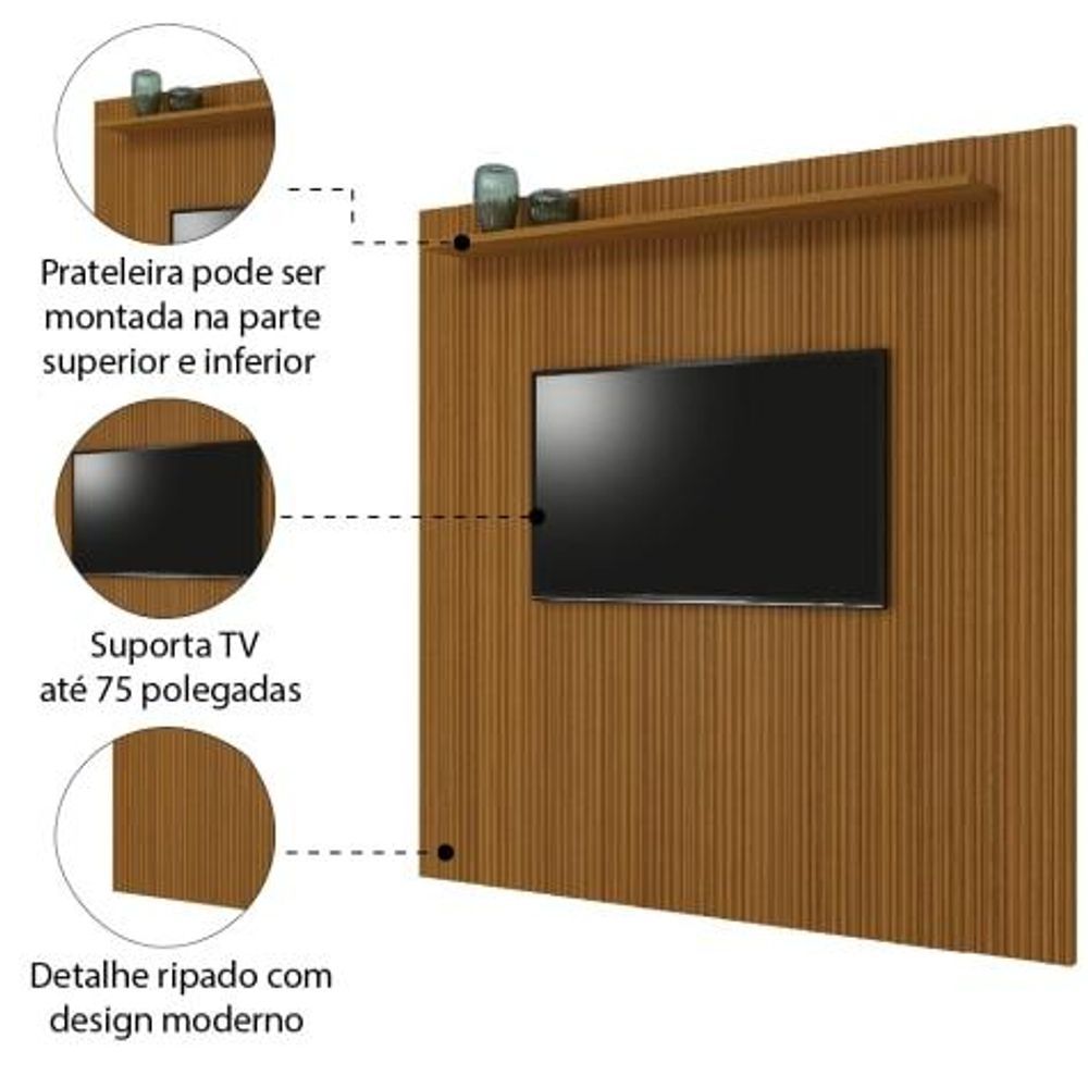 Painel Para Tv Até 75 Polegadas Ripado Impressão 3D Egeo Com Prateleira ...