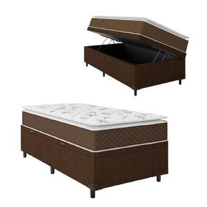 Cama Box Baú Solteiro Colchão Molas Ensacadas Pillow Top Martino 88X188X66Cm Marrom/Branco