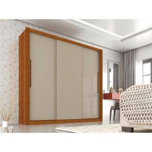 Roupeiro Panamá Em Mdp Com 3 Portas E 4 Gavetas Sallêto Cinamomo/ Off White
