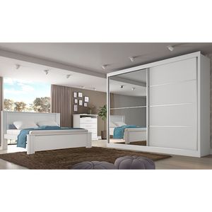 Roupeiro Verona Plus 2 Porta Espelhado Branco Acetinado