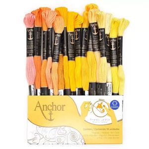 Kit C/16 Linhas Meadas Anchor Mouliné 8mt - Tons De Amarelo/laranja