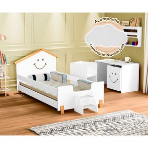 Cama Juvenil Infantil Alegra Branca E Amêndoa Acompanha Luminária Led - Branco