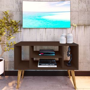 Rack Retro Pés Palito Para Tv Paris Com 4 Nichos - Imbuia - Marrom