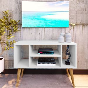 Rack Para Tv Paris Com 4 Nichos Com Pés Retrô - Branco - Branco