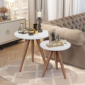 Conjunto Mesa Apoio Lateral Redonda Pés Palito - Branca - Branco