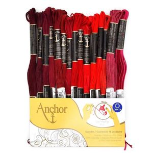 Kit C/16 Linhas Meadas Anchor Mouliné 8mt - Tons De Vermelho