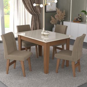Conjunto Mesa De Jantar 4 Cadeiras Off White/Mascavo