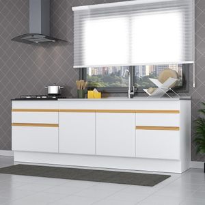 Kit 2 Balcões Com Rodapé Gabinete Pia E Cooktop Branco