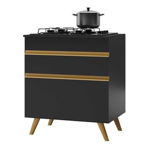 Balcão Cozinha Para Cooktop 70cm 1 Porta 1 Gaveta Veneza Multimóveis V3706 Preto/dourado Preto/dourado