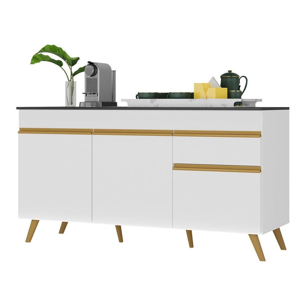 Balcão Cozinha Gabinete Pia 150cm 3 Portas 1 Gaveta Veneza Multimóveis V3740 Branco/dourado Branco/dourado