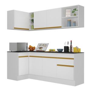 Armário De Cozinha Compacta De Canto Com Rodapé Veneza Multimóveis V2093 Branco/dourado Branco/dourado