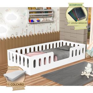 Cama Helo Solteiro Com Colchão Branca Incluso Lousa Mágica Branco