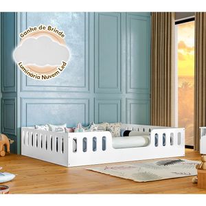 Cama Casal Infantil Montessoriana Helo Branco Acompanha Luminária Led Branco