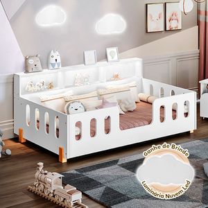 Cama Infantil Montessoriana Led Nina Com NichoBranco Luminária Led Branco