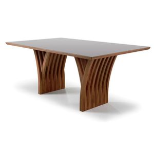 Mesa Yady 160 Vidro Off White Acabamento Castanho