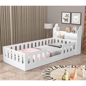 Cama Infantil Montessoriana Helo Solteiro Com Nicho E LedBranca Branco