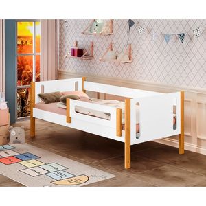 Cama De Solteiro Mirela Branco/mel Com Grade De Protecaoo Branco