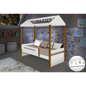 Cama Infantil Montessoriana Sara Com Led Branco/amêndoa Branco
