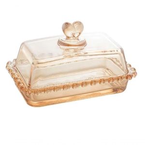 Manteigueira Cristal Com Borda De Coração Âmbar