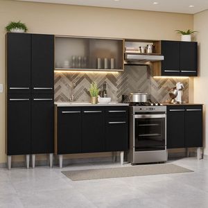 Armário De Cozinha Completa 293cm Com Pia Rustic/preto Emilly Madesa 06 Rustic/preto