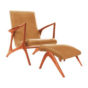 Poltrona Luxo Couro Sintético Caramelo Vk Anos 50 Com Puff Cor Bege