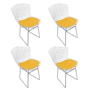 Kit 4 Cadeiras Bertoia Cromada Com Assento Sintético Amarelo Cor Amarelo