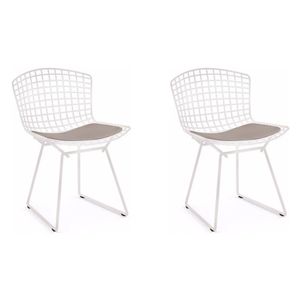 Kit 2 Cadeiras Bertoia Branca Com Assento Bege Cor Bege