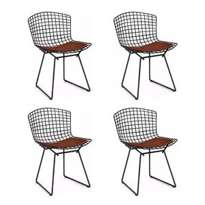 Kit 4 Cadeiras Bertoia Preta Com Assento Marrom Cor Marrom