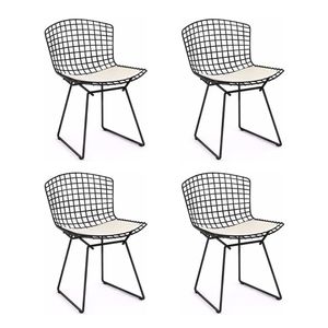Kit 4 Cadeiras Bertoia Preta Com Assento Branco Cor Branco