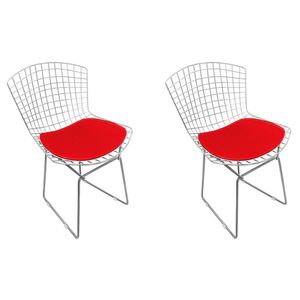Kit 2 Cadeiras Bertoia Cromada Com Assento Sintético Vermelho Cor Vermelho